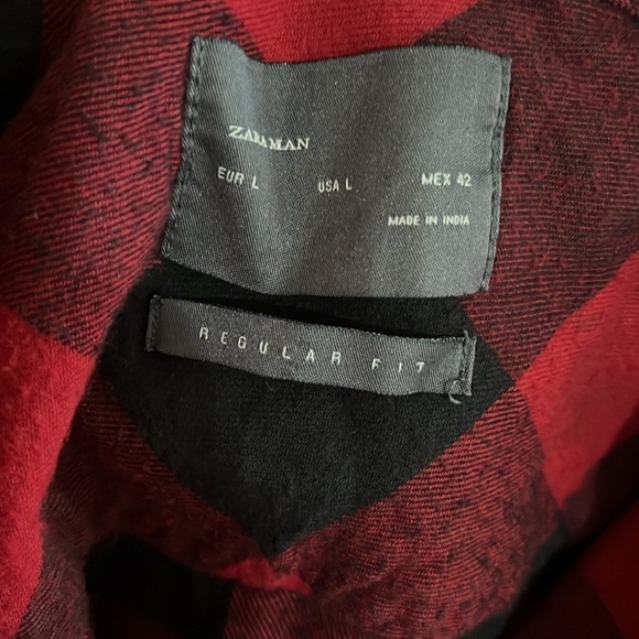 ZARA MAN Red Black Plaid Raw Hem High/Low Men’s Button Front Shirt - Picture 3 of 5